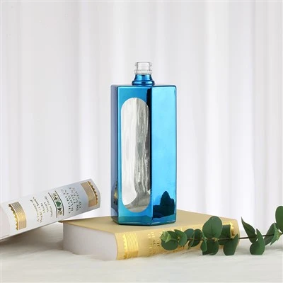 God kvalitet blå galvaniseret sekskantet whiskyflaske 500ML