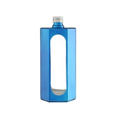 Firkantet blå farvetryk 375 ml glasflaske
