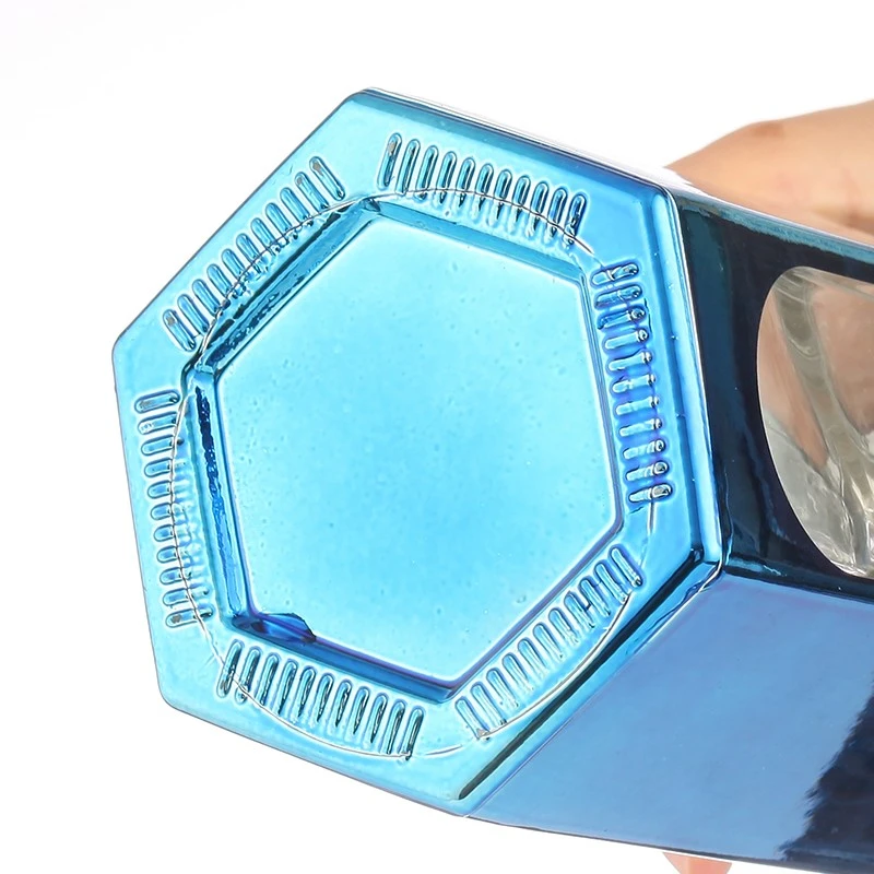 Square Blue Paint Printing 375ml Glass Bottle